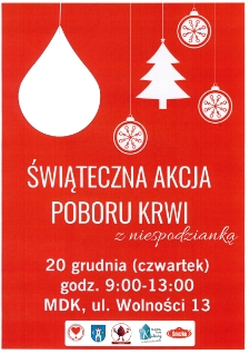 Świąteczna na akcja poboru krwi z niespodzianką - plakat [Dokument życia społecznego]
