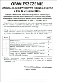 Obwieszczenie marszałka województwa dolnośląskiego