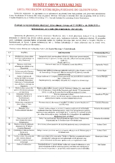 Budżet Obywatelski gminy Świebodzice : lista projektów które będą poddane do głosowania - afisz [Dokument życia społecznego]