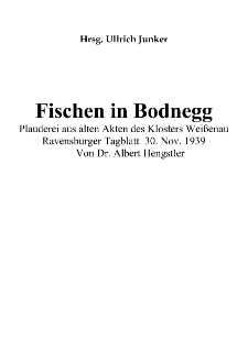 Fischen in Bodnegg : Plauderei aus alten Akten des Klosters Weißenau [Dokument elektroniczny]