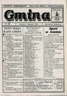 Gmina : biuletyn samorządowy : pismo Rady Gminy w Jeżowie Sudeckim, 1994, nr 22
