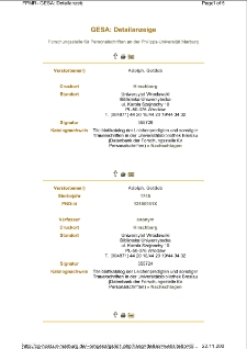 GESA: Detailanzeige : Forschungsstelle für Personalschriften an der Philipps-Universität Marburg [Dokument elektroniczny]