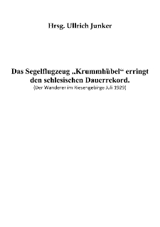 Das Segelflugzeug „Krummhübel“ erringt den schlesischen Dauerrekord [Dokument elektroniczny]