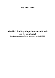 Abschied des Segelflugweltmeisters Schulz von Krummhübel [Dokument elektroniczny]