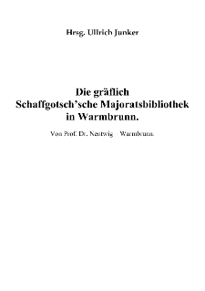 Der gräflich Schaffgotsch’sche Majoratsbibliothek in Warmbrunn [Dokument elektroniczny]