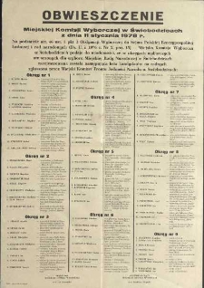 Obwieszczenie Miejskiej Komisji Wyborczej w Świebodzicach z dnia 11 stycznia 1978 r. - afisz [Dokument życia społecznego]