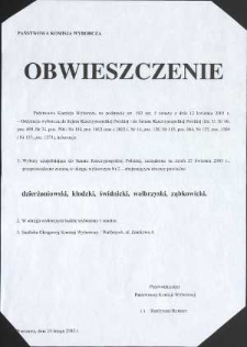 Państwowa Komisja Wyborcza. Obwieszczenie o wyborach uzupełniających do Senatu 2003 r.