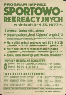 Program imprez sportowo-rekreacyjnych w dniach 3-4 IX 1977 r.