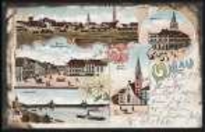 Gruss aus Ohlau - Ring mit Breslauerstrasse, Oderbrücke, Evang. Kirche, Rathhaus [Dokument ikonograficzny]