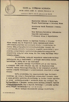 Dyrekcja Teatru im.Cypriana Norwida w Jeleniej Górze zwraca się... [Dokument życia społecznego]