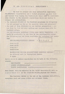 To all Festival participants! [Dokument życia społecznego]