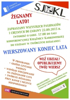 Żegnamy lato : Wierszowany koniec lata - plakat [Dokument życia społecznego]