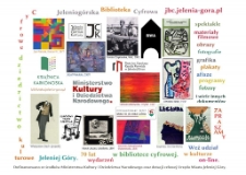 Cyfrowe dziedzictwo kulturowe Jeleniej Góry : 70 lat wydarzeń w bibliotece cyfrowej. Kontynuuj udział w kulturze on-line - plakat [Dokument życia społecznego]