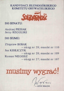 Kandydaci Jeleniogórskiego Komitetu Obywatelskiego Solidarność [Dokument życia społecznego]
