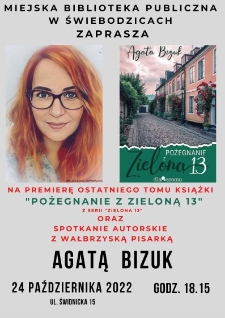 Spotkanie autorskie z wałbrzyską pisarką Agatą Bizuk - plakat [Dokument życia społecznego]