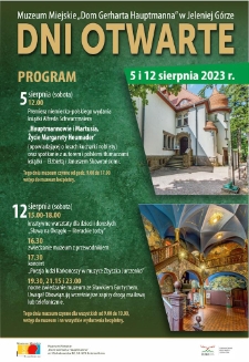 Dni Otwarte Domu Gerharta Hauptmanna : 5 i 12 sierpnia 2023 r. [Dokument życia społecznego]