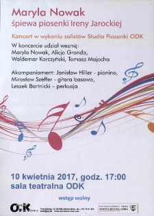 Maryla Nowak śpiewa piosenki Ireny Jarockiej - plakat [Dokument życia społecznego]