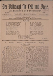Der Volksarzt für Leib und Seele. Eine Monatsschrift für gesunde Lebensanschauungen