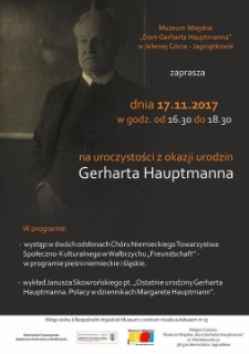 Uroczystości z okazji urodzin Gerharta Hauptmanna - plakat [Dokument życia społecznego]