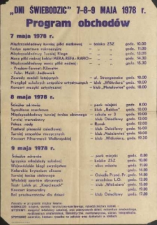 Dni Świebodzic 7-8-9 maja 1978 r. Program obchodów - afisz [Dokument życia społecznego]