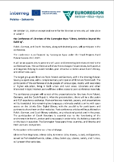 The Conference of Librarians of the Euroregion Nysa “Library Activities Beyond the Building”- ulotka [Dokument życia społecznego]