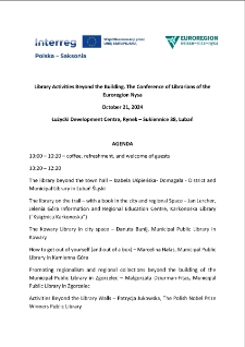 Library Activities Beyond the Building. The Conference of Librarians of the Euroregion Nysa - programme [Dokument życia społecznego]
