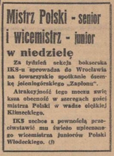 Mistrz Polski - senior i wicemistrz - junior