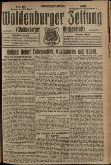 Waldenburger Zeitung, Jg. 65, 1919, nr 92