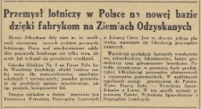 Przemysł lotniczy w Polsce na nowej bazie dzięki fabrykom na Ziemiach Odzyskanych
