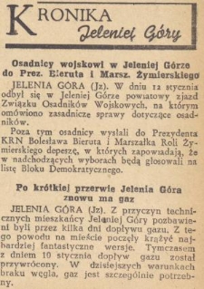 Kronika Jeleniej Góry : osadnicy wojskowi w Jeleniej Górze do Prez. Bieruta i Marsz. Żymierskiego