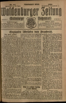 Waldenburger Zeitung, Jg. 66, 1920, nr 84
