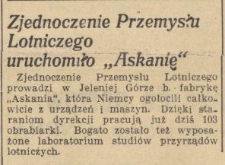 Zjednoczenie Przemysłu Lotniczego uruchomiło „Askanię"