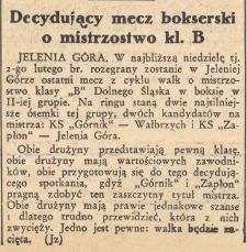Decydujący mecz bokserski o mistrzostwo kl. B