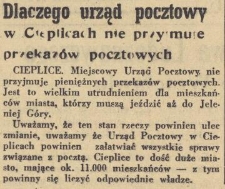 Dlaczego urząd pocztowy w Cieplicach nie przyjmuje przekazów pocztowych?