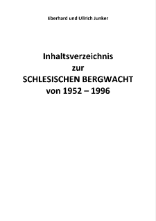 Inhaltsverzeichnis zur Schlesichen Bergwacht von 1952 &ndash; 1996 [Dokument elektroniczny]