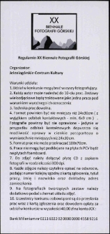 XX Biennale Fotografii Górskiej - regulamin [Dokument życia społecznego]