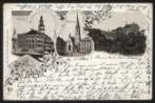 Gruss aus Ohlau – Rathaus, Evang. Kirche, Schlossplatz [Dokument ikonograficzny]