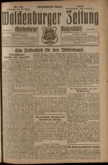 Waldenburger Zeitung, Jg. 67, 1921, nr 85