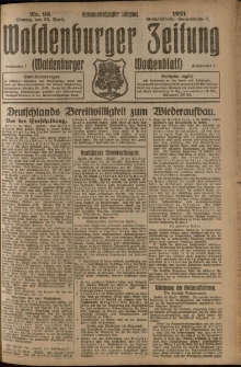 Waldenburger Zeitung, Jg. 67, 1921, nr 95