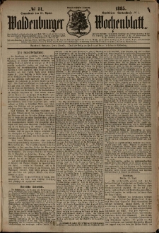 Waldenburger Wochenblatt, Jg. 31, 1885, nr 31