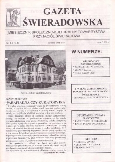 Gazeta Świeradowska : miesięcznik społeczno- kulturalny Towarzystwa Przyjaci&oacute;ł Świeradowa, 1994, nr 1-2 (3-4)