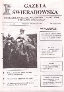 Gazeta Świeradowska : miesięcznik społeczno- kulturalny Towarzystwa Przyjaci&oacute;ł Świeradowa, 1995, nr 8-9 (21-22)