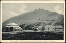 Riesengebirge. Schlesienhaus 1400 m ü. M., mit Riesenbaude u. Schneekoppe [Dokument ikonograficzny]