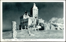 Karkonosze - schronisko Nad Śnieżnymi Kotłami zimą [Dokument ikonograficzny]