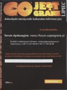 Co Jest Grane : dolnośląski miesięcznik kulturalno-informacyjny, 2001, nr 7 (89)
