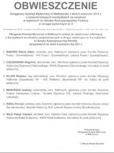Obwieszczenie Okręgowej Komisji Wyborczej w Wałbrzychu z dnia 5 września 2011 r