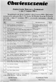 Obwieszczenie Miejskiej Komisji Wyborczej w Świebodzicach z dnia 17 kwietnia 1990 r.
